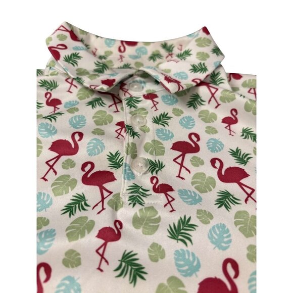Boys Flamingo & Tropical Print BCG Golf Short Sleeve Button Up Polo Size XL18/20 - Picture 4 of 5